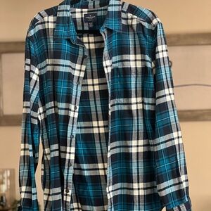 American Eagle Outfitters Teal and Cream Plaid Shirt
